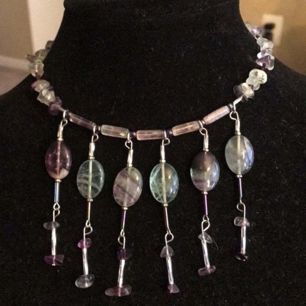 Handmade Purple and Green Fluorite Necklace Statement Piece